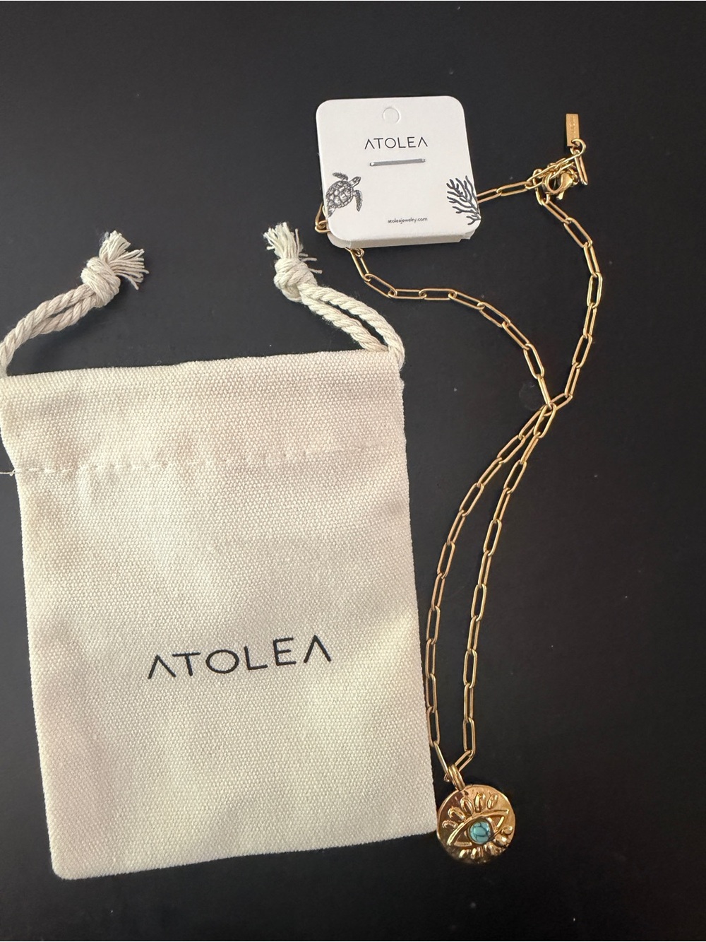 Atolea Gold Chain Necklace with Turquoise Disc Pendant